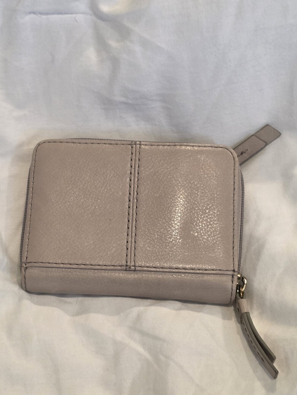 Fossil Issue No 1954 Mini Wallet Leather Beige Womens Zip Around Small *EUC*